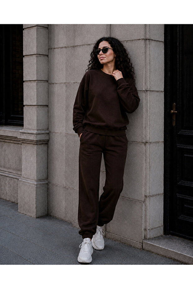 Sweatsuit Sets - Brown - Plain