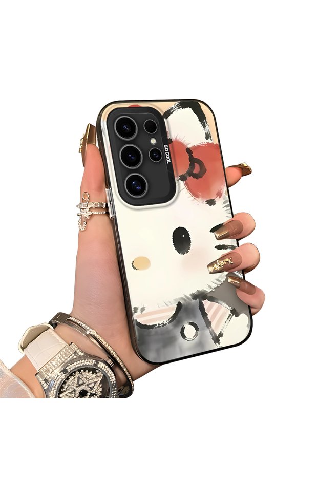 Samsung Galaxy S24 Ultra Compatible Hard Acrylic Back Silicone Edge Lens Protection Kitty Case