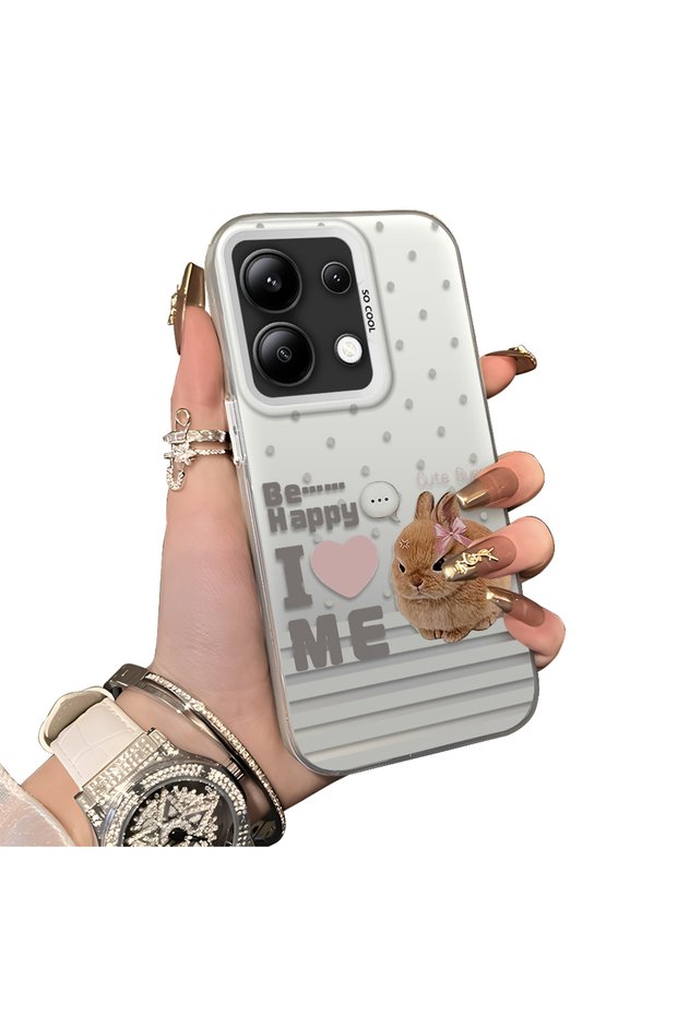 Xiaomi Redmi Note 13 4g Compatible Hard Acrylic Back Silicone Edge Lens Protection Rabbit Case