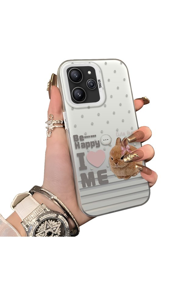 For Xiaomi Redmi 12 4G/5G Compatible Hard Acrylic Back Silicon Edge Lens Protection Rabbit Case