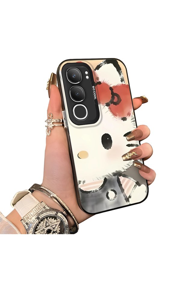 Vivo Y29 5g(V2420) Compatible Hard Acrylic Back Silicone Edge Lens Protection Kitty Case