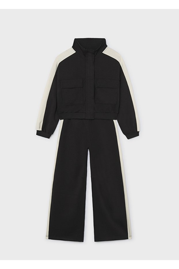Girl's Jacketed Tracksuit Set with Stripes on the Sides 7860