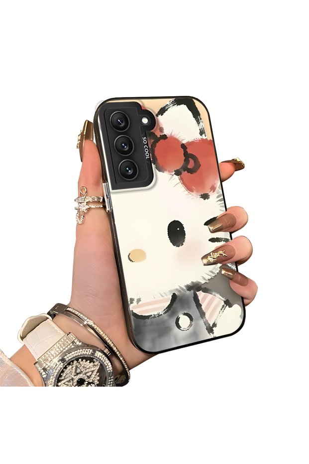 Samsung Galaxy S22 Compatible Hard Acrylic Back Silicone Edge Lens Protection Kitty Case