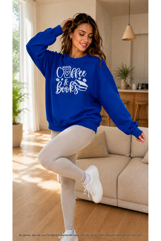 Women's Coffee & Books Printed Hooded Kangaroo Pocket Cotton Casual Sweatshirt