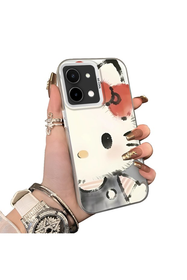 Vivo Y28 4g Compatible Hard Acrylic Back Silicone Edge Lens Protection Kitty Case