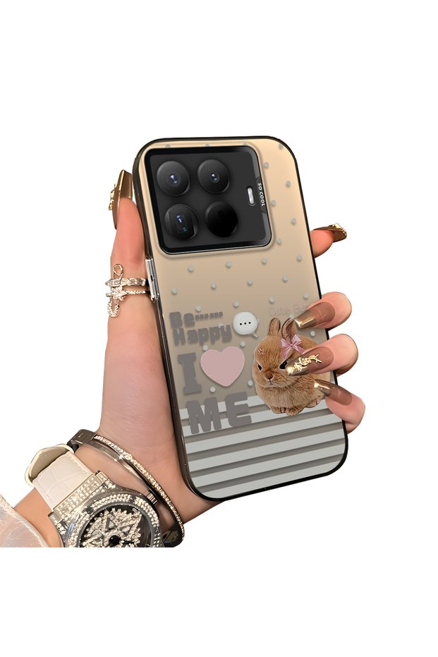 Xiaomi Mi 15t Pro Compatible Hard Acrylic Back Silicone Edge Lens Protection Rabbit Case