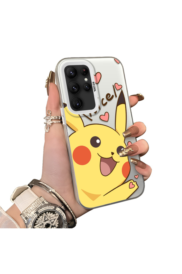 Samsung Galaxy S22 Ultra Compatible Hard Acrylic Back Silicone Edge Lens Protection Cartoon Case