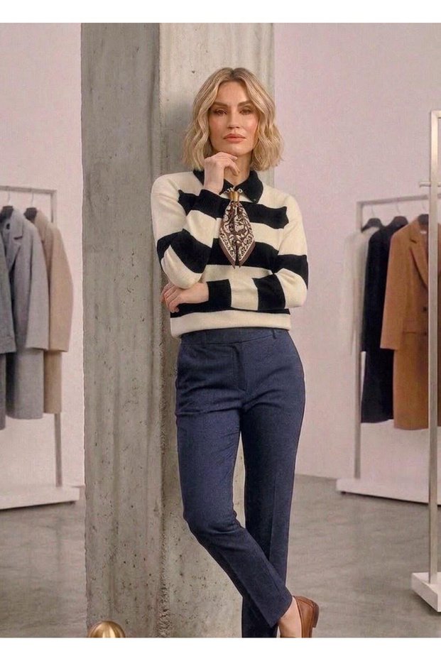 Women's Polo Collar Scarf Double Color Knitwear Sweater