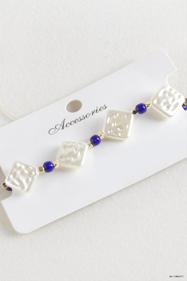CONCEPTA Baklava Beaded Pearl Macramé Cord (161853) Bracelet, Navy Blue