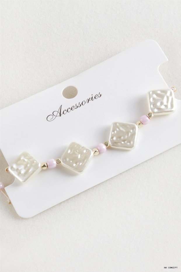 CONCEPTA Baklava Beaded and Pearl Macramé Cord Bracelet (161858) Pink