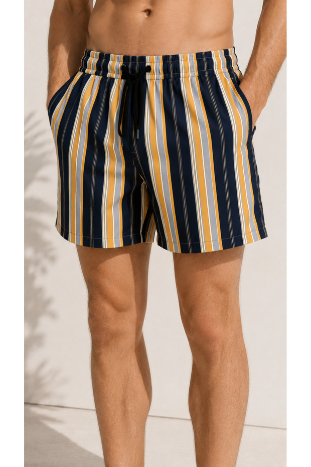 Men's Patterned Elastic Waist Lace-Up Quick Dry Sea and Beach Shorts with Pockets