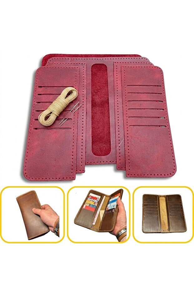 DIY Hisar Leather Wallet Making Kit, DIY Handmade Men's Wallet Card Holder Kit with 12 Card Slots and Phone Case