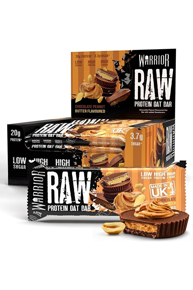 RAW Protein Bars 12 x 75g High Protein Oat Flapjack Snack 20g Protein Per Bar, Low Sugar, High Fibre, Oat Flapjack, Protein Snacks, Meal Replacement Bars, On-the-Go (Chocolate Peanut)
