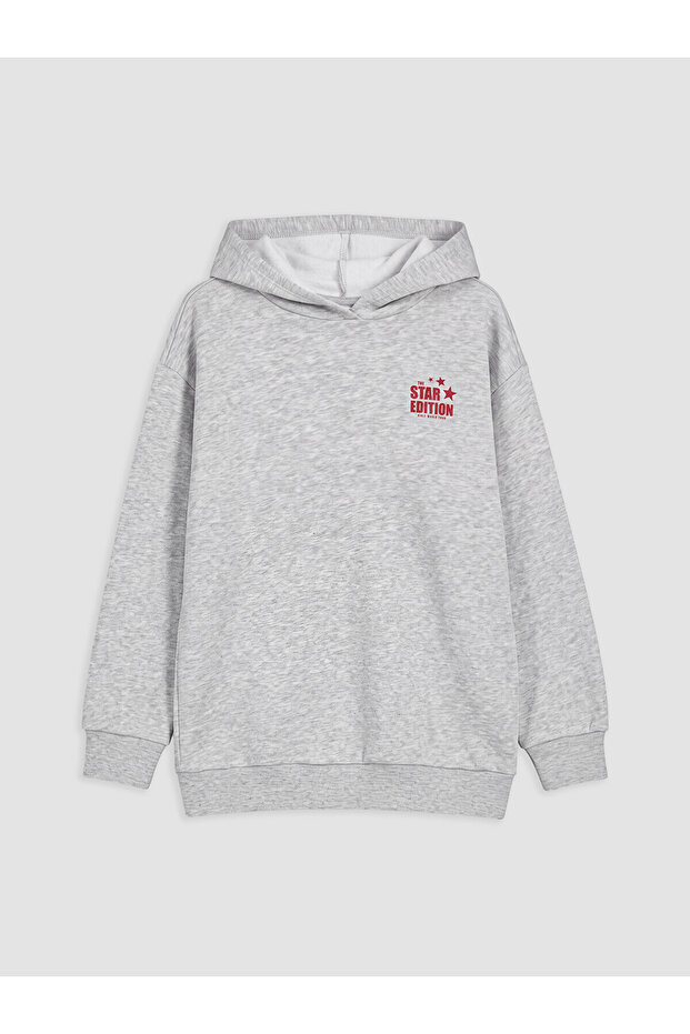 Lcw Kids Gray Hooded Printed Girls' Thick Sweatshirt