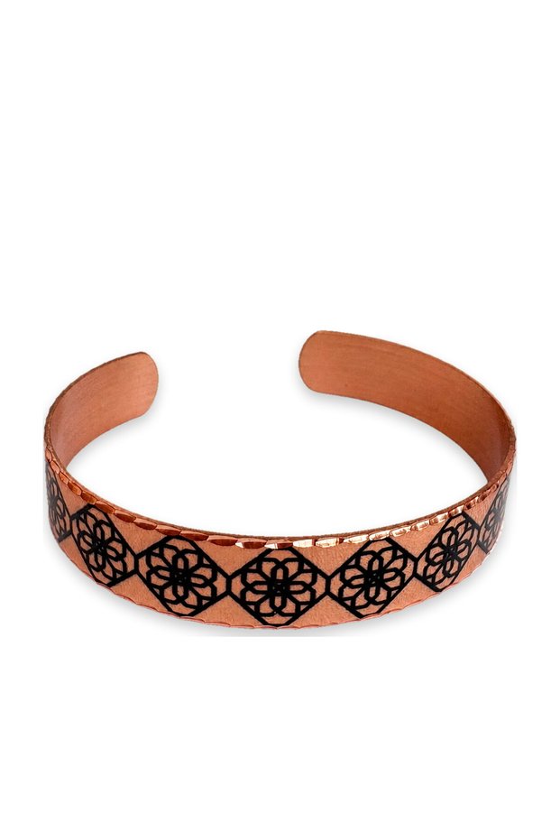 Copper black wheel motif thin copper bracelet, adjustable