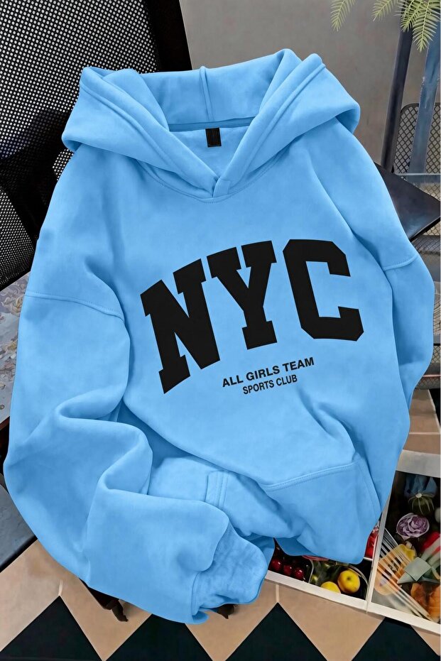 Nyc Printed Unisex Hooded Kangaroo Pocket Sweatshirt