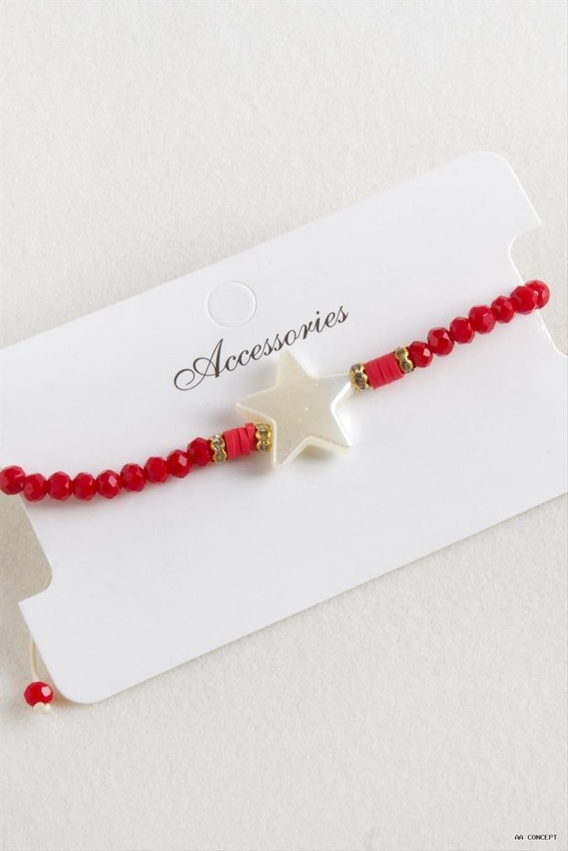 Concepta Star Pearl Crystal Macrame Rope (05409) Bracelet Red