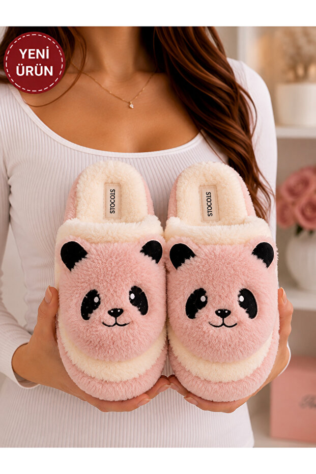 Women's Plush Home Slippers Cute Panda Patterned Winter Warm Closed Toe Soft Sole Slippers Stc1332
