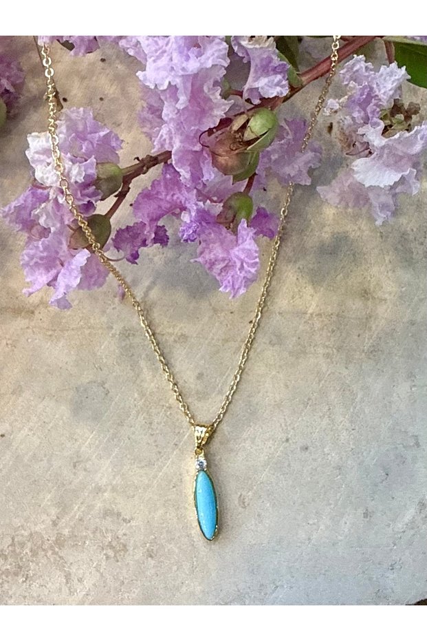 Oval Turquoise Stone Stainless Steel Necklace