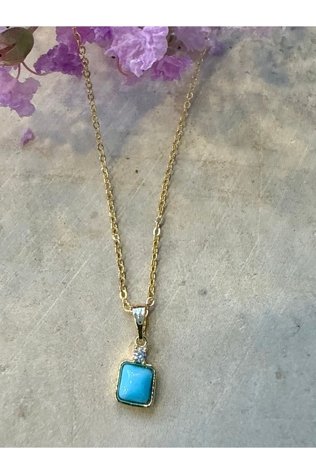 Square Turquoise Stone Stainless Steel Necklace