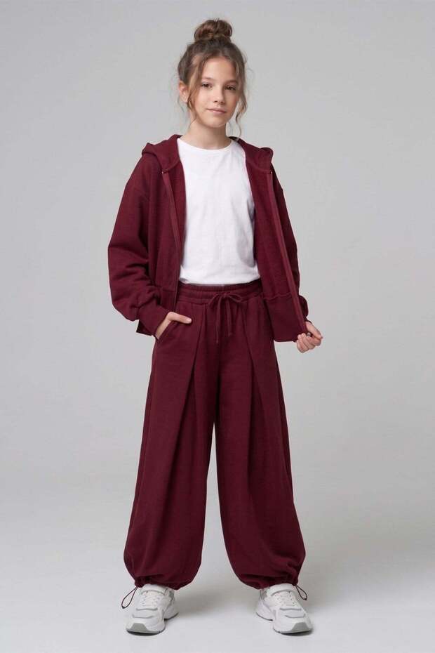 Girl's 9-14 Years Old Pleated Jogger Sweatpants Burgundy