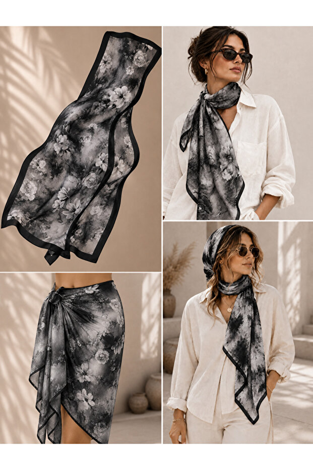 Floral Patterned Multi-Purpose Shawl Scarf Foulard Pareo – Women's Shawl