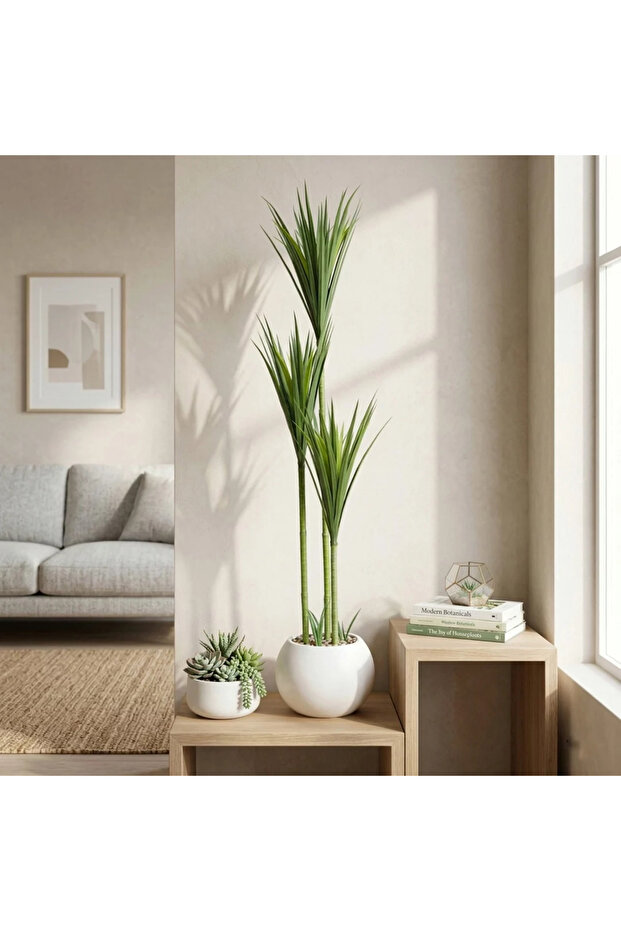 شجرة اصطناعية من مركز الحديقة التجارية، مقاس 25 × 25 × 170 سم، مع شجرة صبار اصطناعية ووعاء بلاستيكي دائري أبيض، لون أبيض
