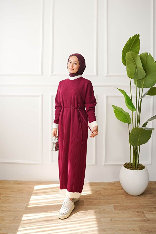Angora Detailed Knitwear Dress with Buttoned Sleeves Anka261047