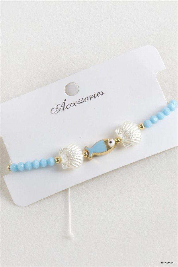 Concepta Fish Oyster Pearl Crystal Macrame Rope (05423) Bracelet Blue