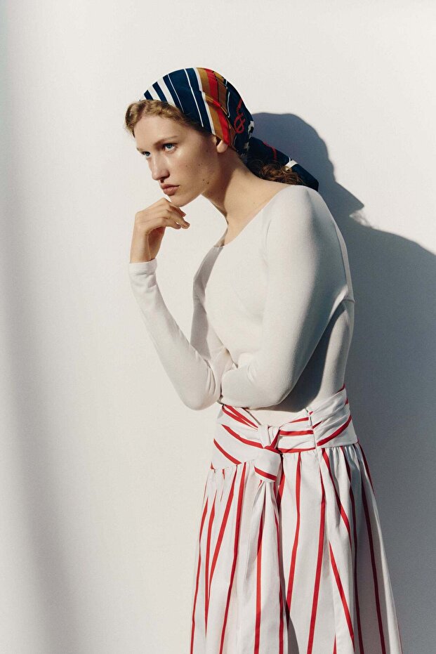 Tie-detail poplin skirt