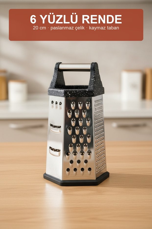 6-Face Metal Corner Grater 20 cm Stainless Steel Kitchen Grater with Non-Slip Base