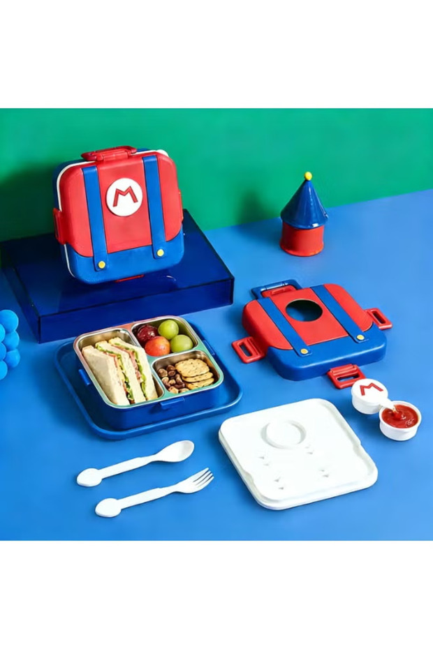 Steel Lunch Box for Kids Adults,Insulated Bento Lunch Box with Tableware & Bag,3 Compartment Divided Lunch Containers with Lids,Leakproof | BPA Free | Dishwasher Safe (Red,750ml)