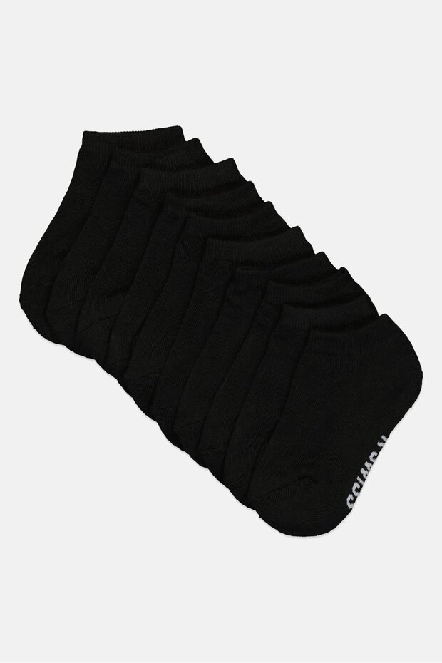 Toddlers Boy 10 Pairs Brand Logo Ankle Socks, Black