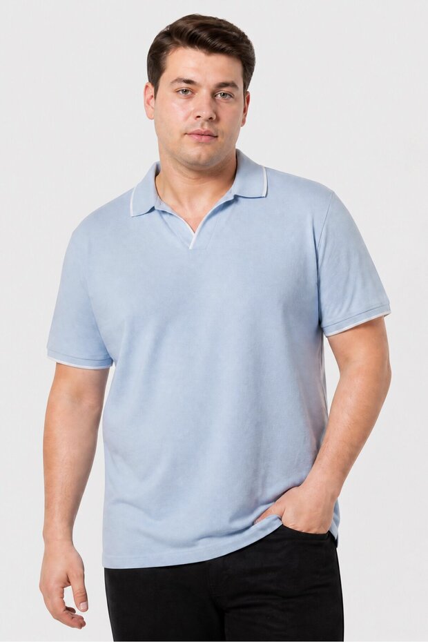 Men Regular Fit Solid Short Sleeve Polo Shirt, Sky Blue