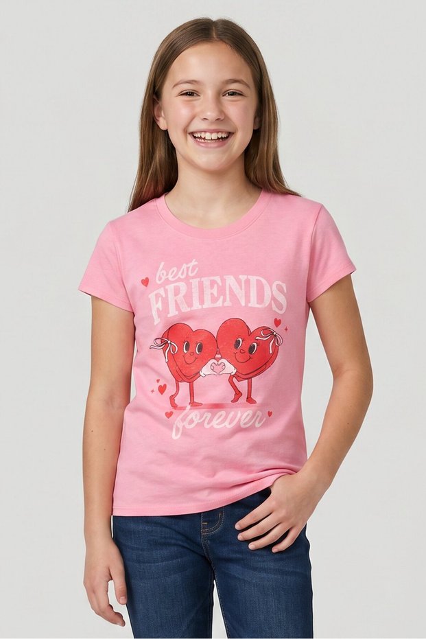 Kids Girl Graphic Print Short Sleeve T-Shirt, Pink