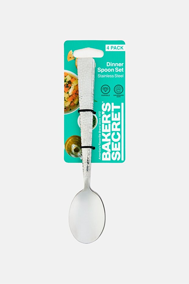4 Pieces Stainless Steel Dinner Spoon Set, Silver