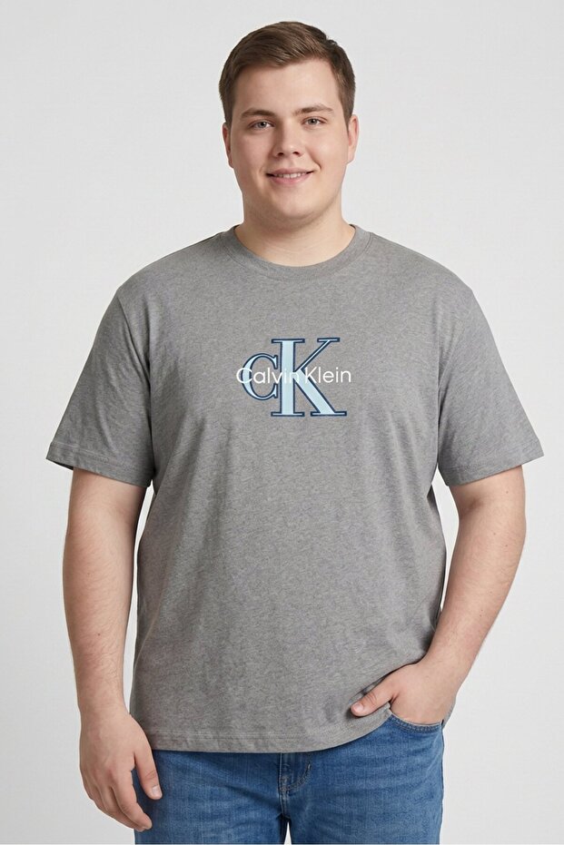 Jeans Men Crew Neck Short Sleeve Embroidered Logo T-Shirt, Grey
