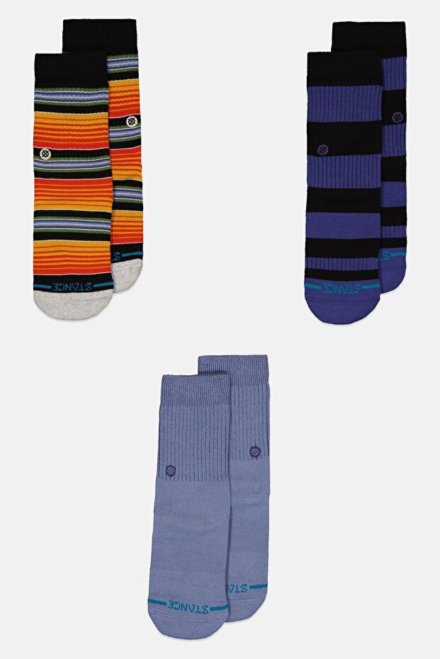 Kids Boy 3 Pairs Stripe Crew Socks, Multicolor
