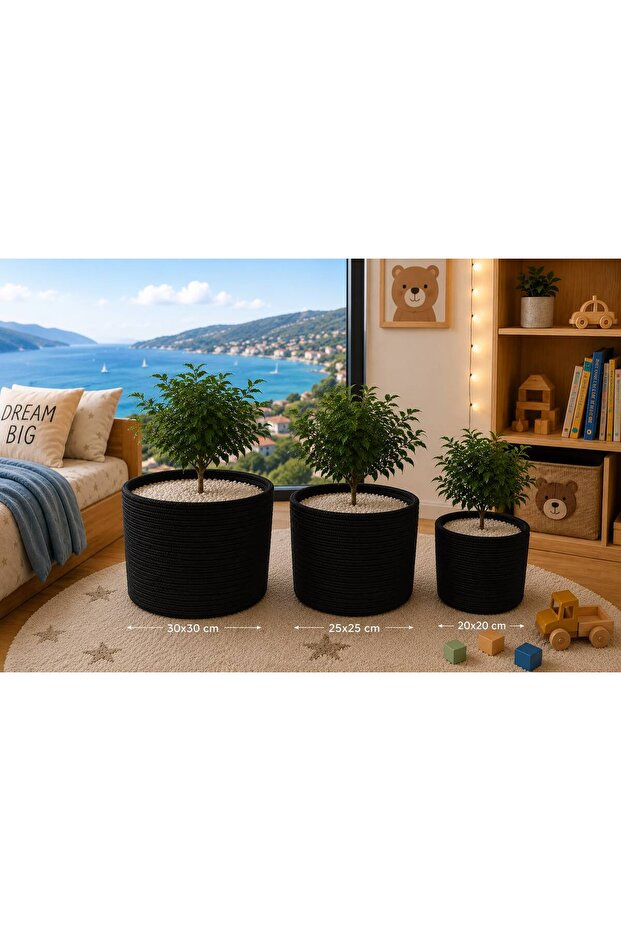 3-Piece Flower Pot Set, Basket, Multi-Purpose Basket, Bathroom Basket, Handmade Flower Pot Set 30X30 25X25 20X20
