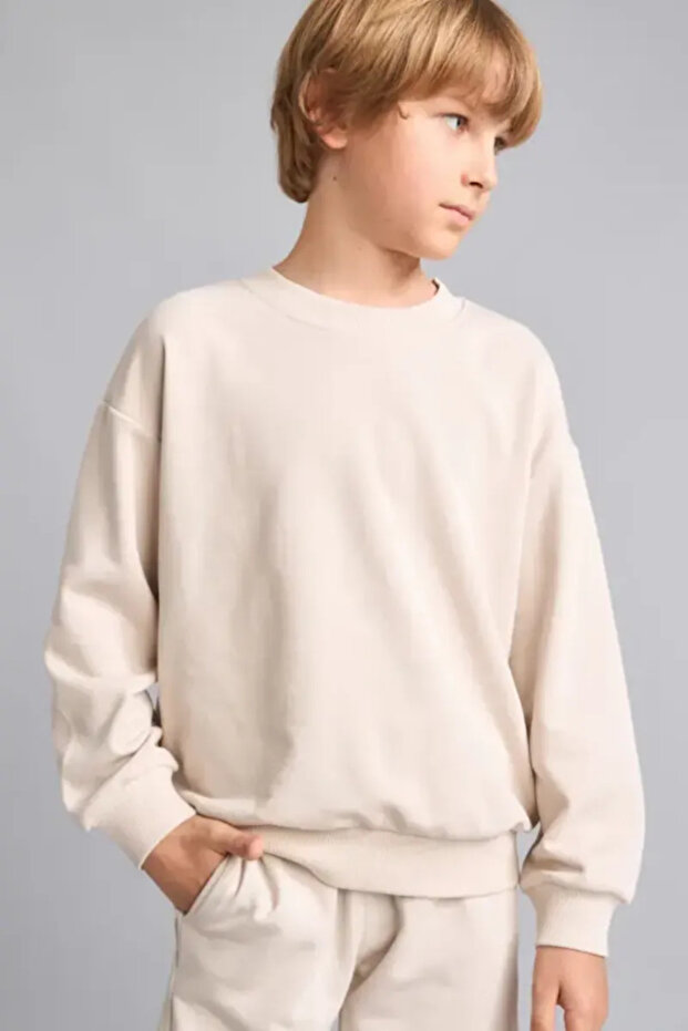 Okul Oversized Crew Neck Beige Sweatshirt for Boys H7135A826Au