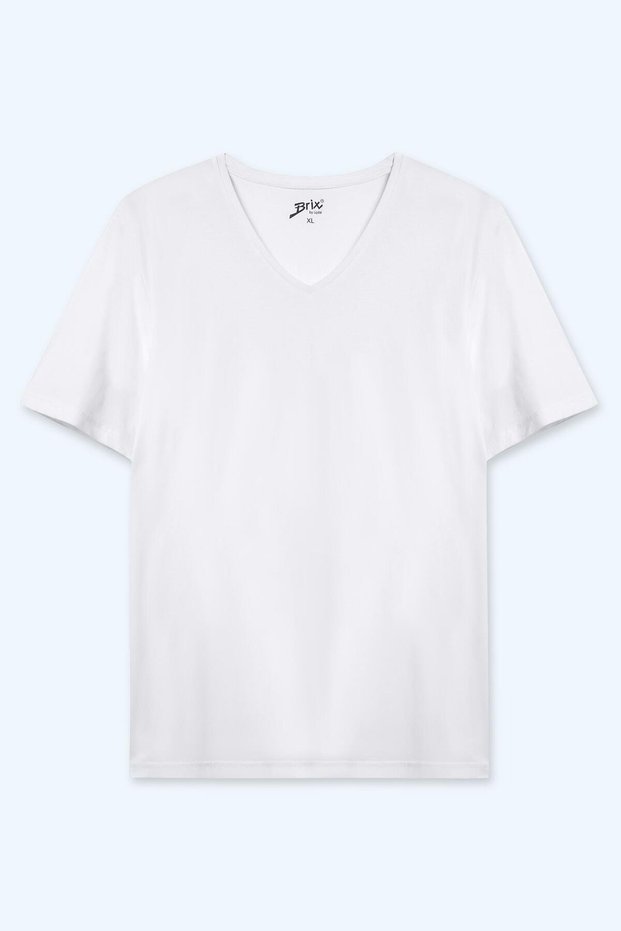 Men's Basic Elastane V-Neck T-Shirt White