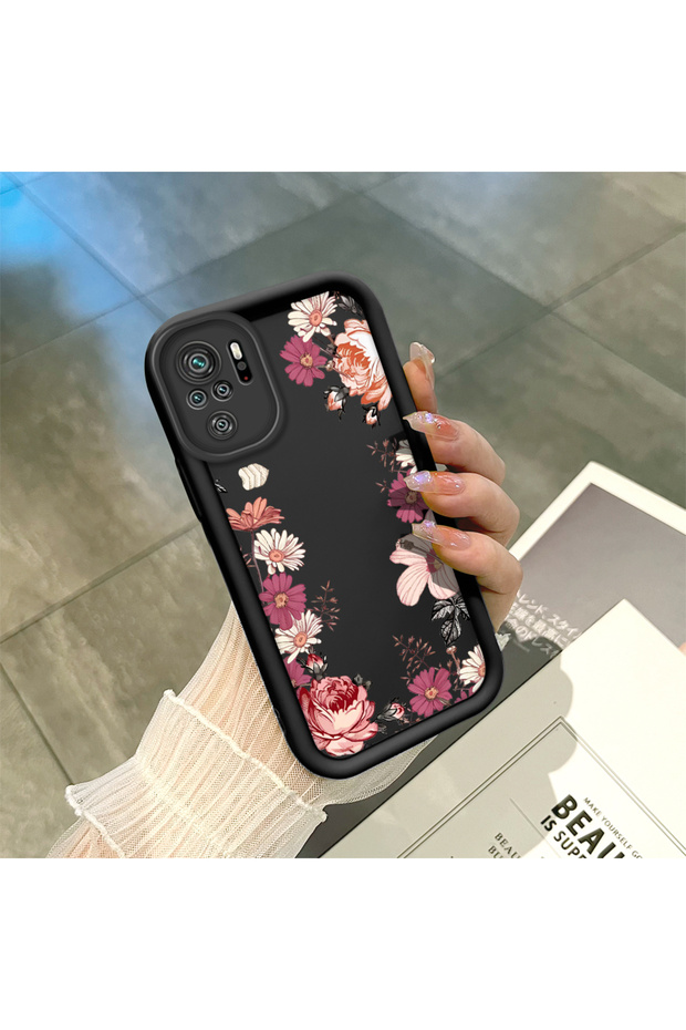 حافظة سيليكون سوداء متوافقة مع هاتف Redmi Note 10 4G/Note 10S، مقاومة للصدمات، مع حماية للكاميرا، نمط زهور