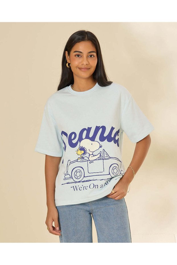 Women Mint Snoopy Graphic Short Sleeve Sweatshirt