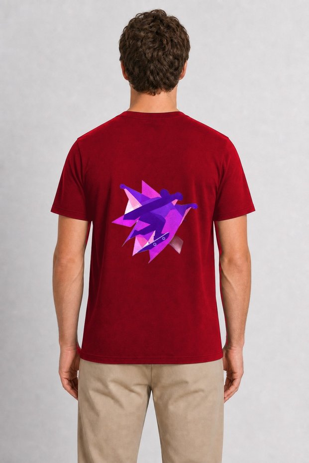 Men's Geometric Skateboard Movement - Back Print - Red