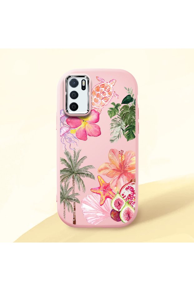 Oppo A54S Compatible Shock-Absorbing Camera Protected Pink Silicone Case Floral Print