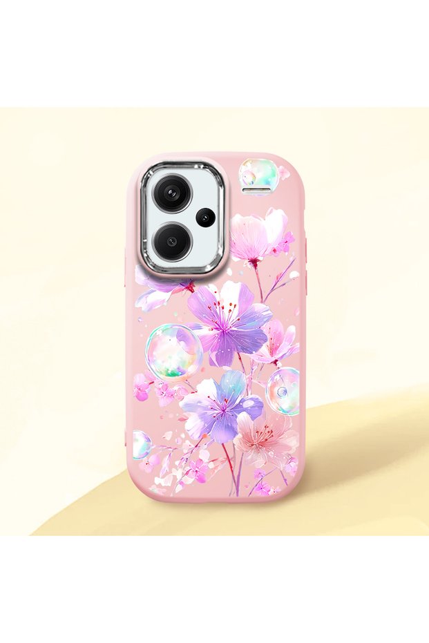 Redmi Note 13 Pro Plus+ 5g Compatible Shock-Absorbing Camera Protected Pink Silicone Case Floral Print