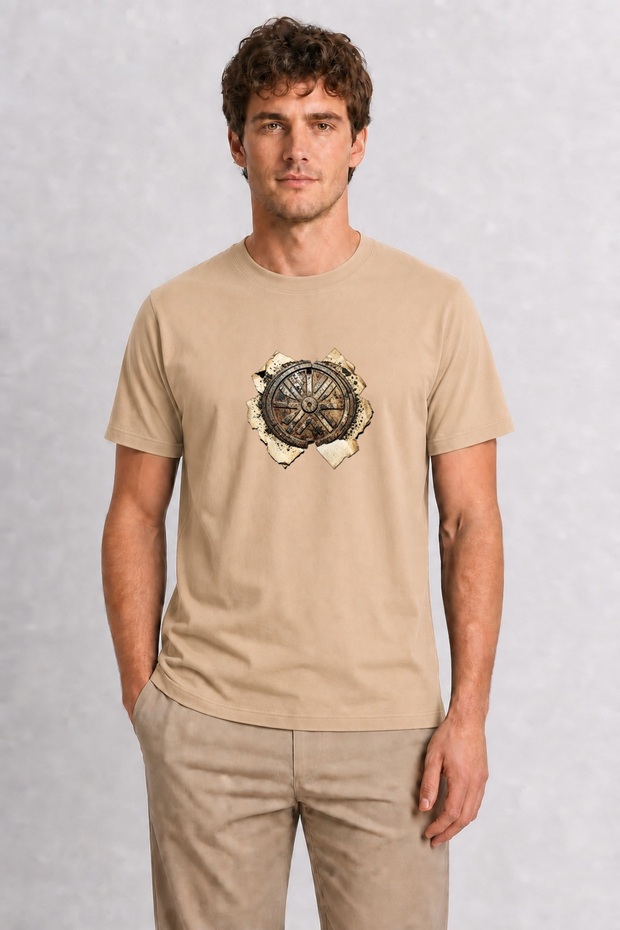 Men's Industrial Manhole Cover Grunge Graphic - Cream