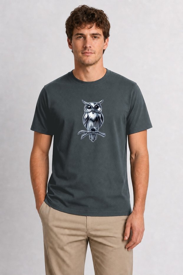 Men's Chrome Textured Wise Owl Art - Smoked