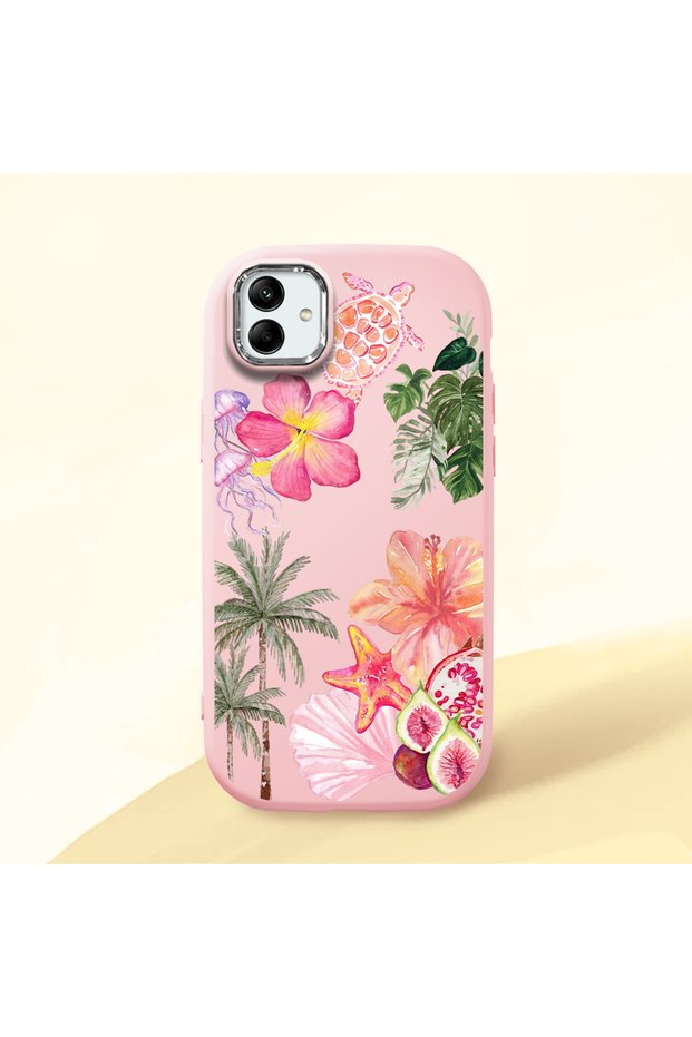 Samsung Galaxy M13 5G/A04 Compatible Shock-Absorbing Camera Protected Pink Silicone Case Floral Print