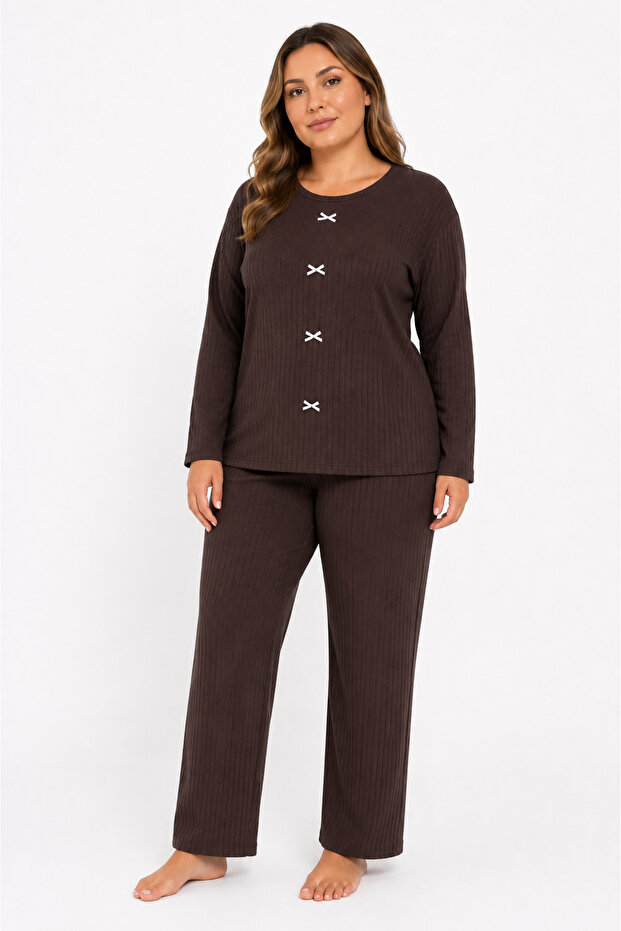 Plus Size Pajama Sets - Brown - Regular